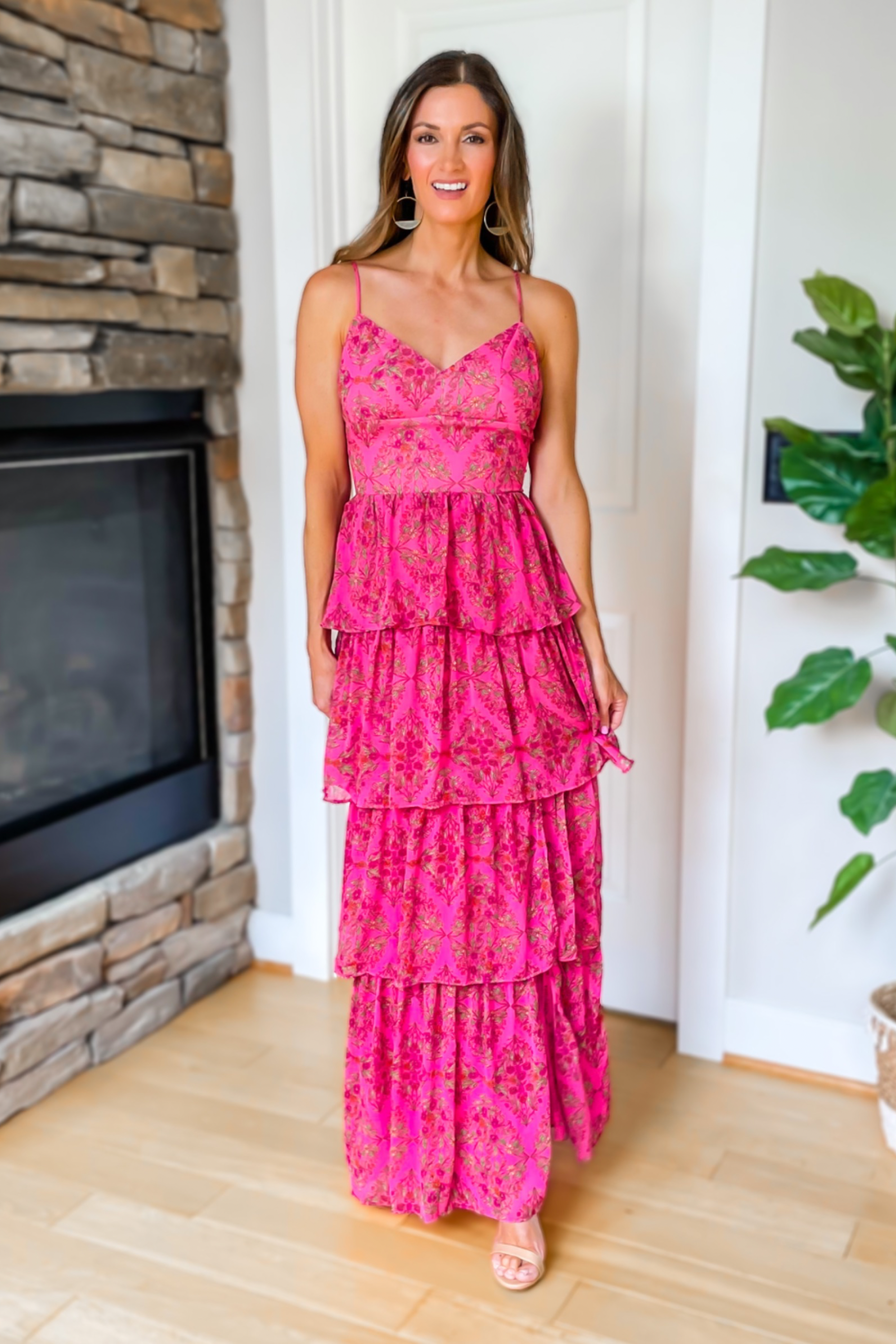 Hot pink 2025 floral maxi dress
