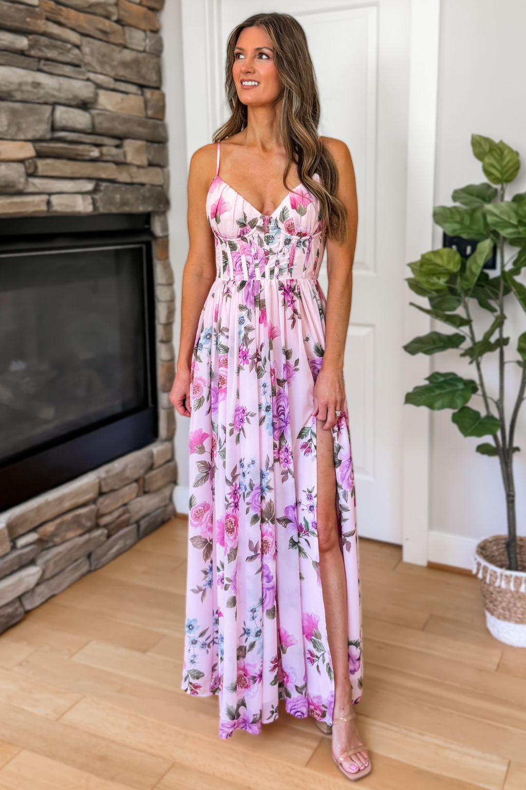 Garden Romance Floral Corset Maxi Dress