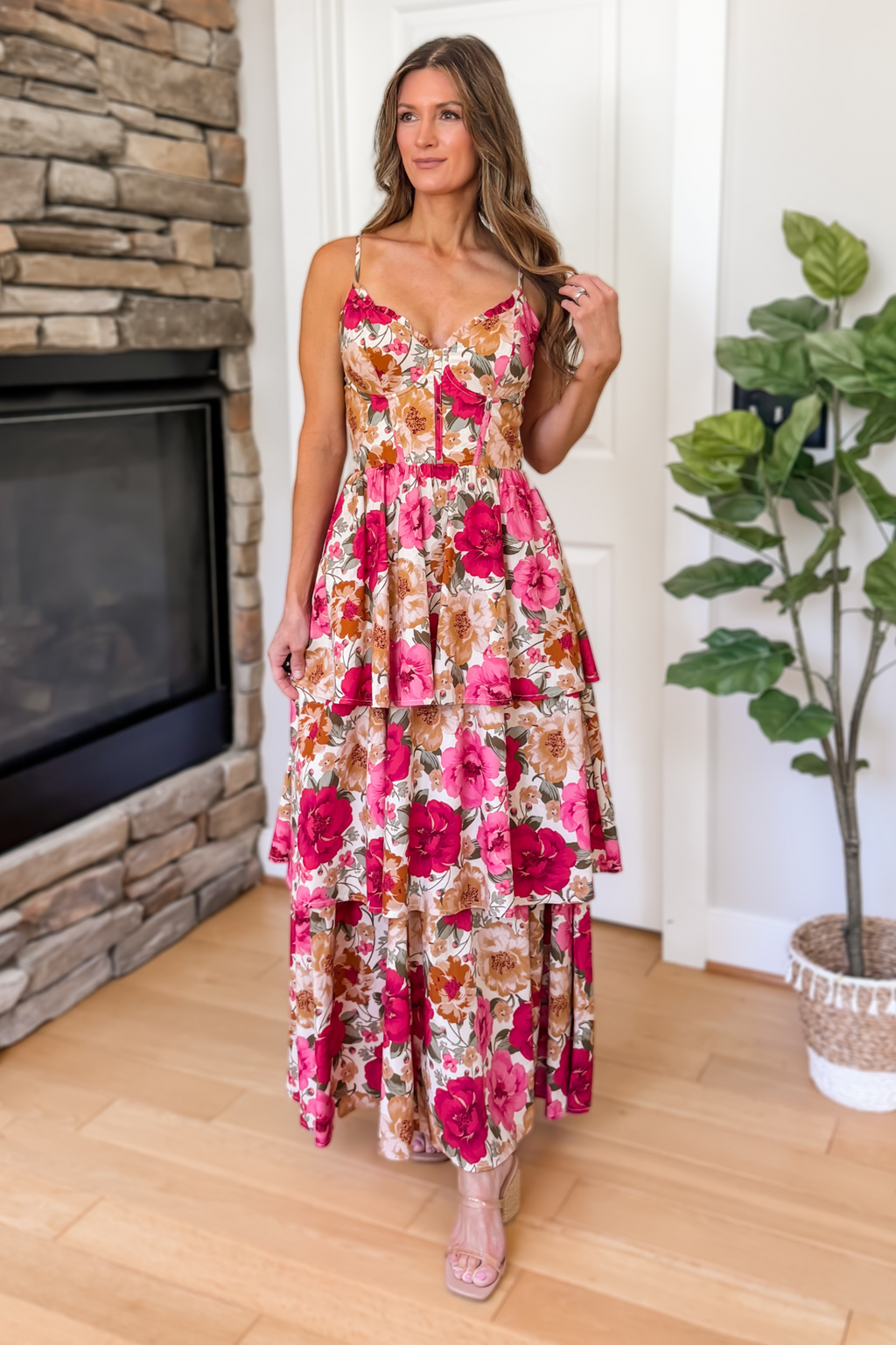 Rosalie Corset Floral Tiered Maxi Dress - Pink Multi – Ivy & Olive