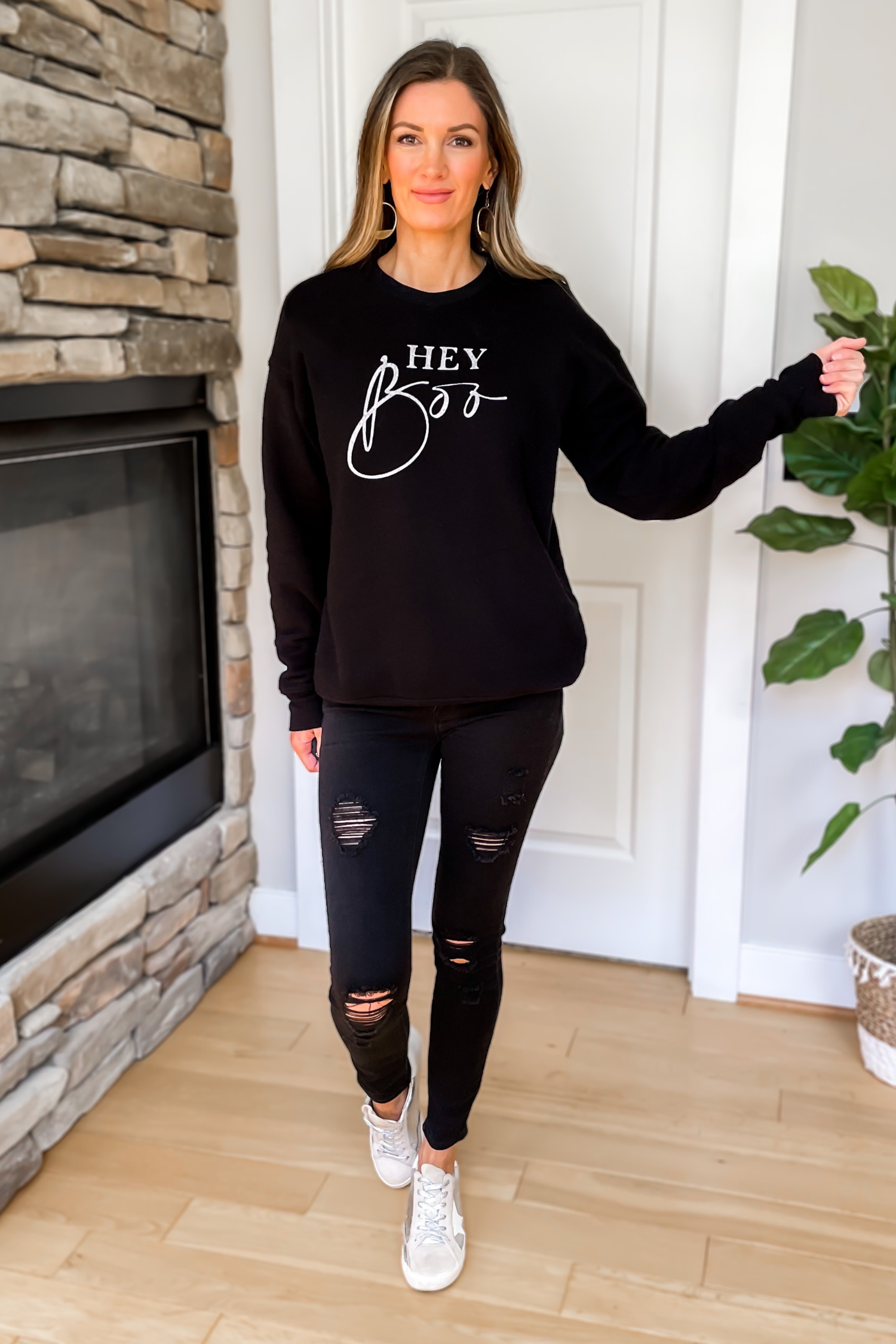 Hey Boo Black Sweatshirt SALE Ivy Olive Boutique