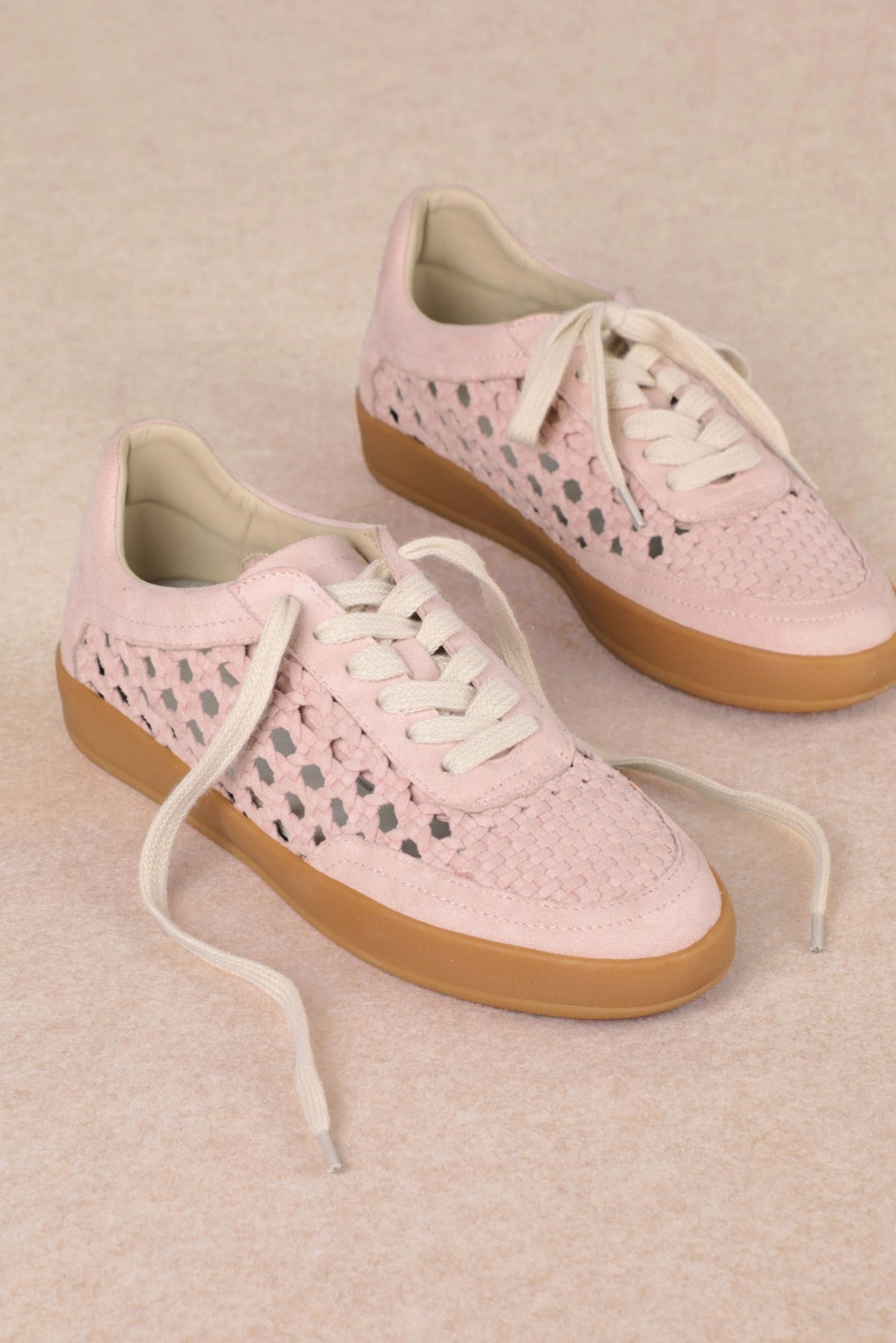 Giselle Woven Lace Up Sneakers - Dark Beige