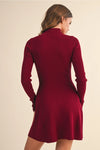 Noelle Long Sleeve Fit and Flare Mini Dress - Burgundy