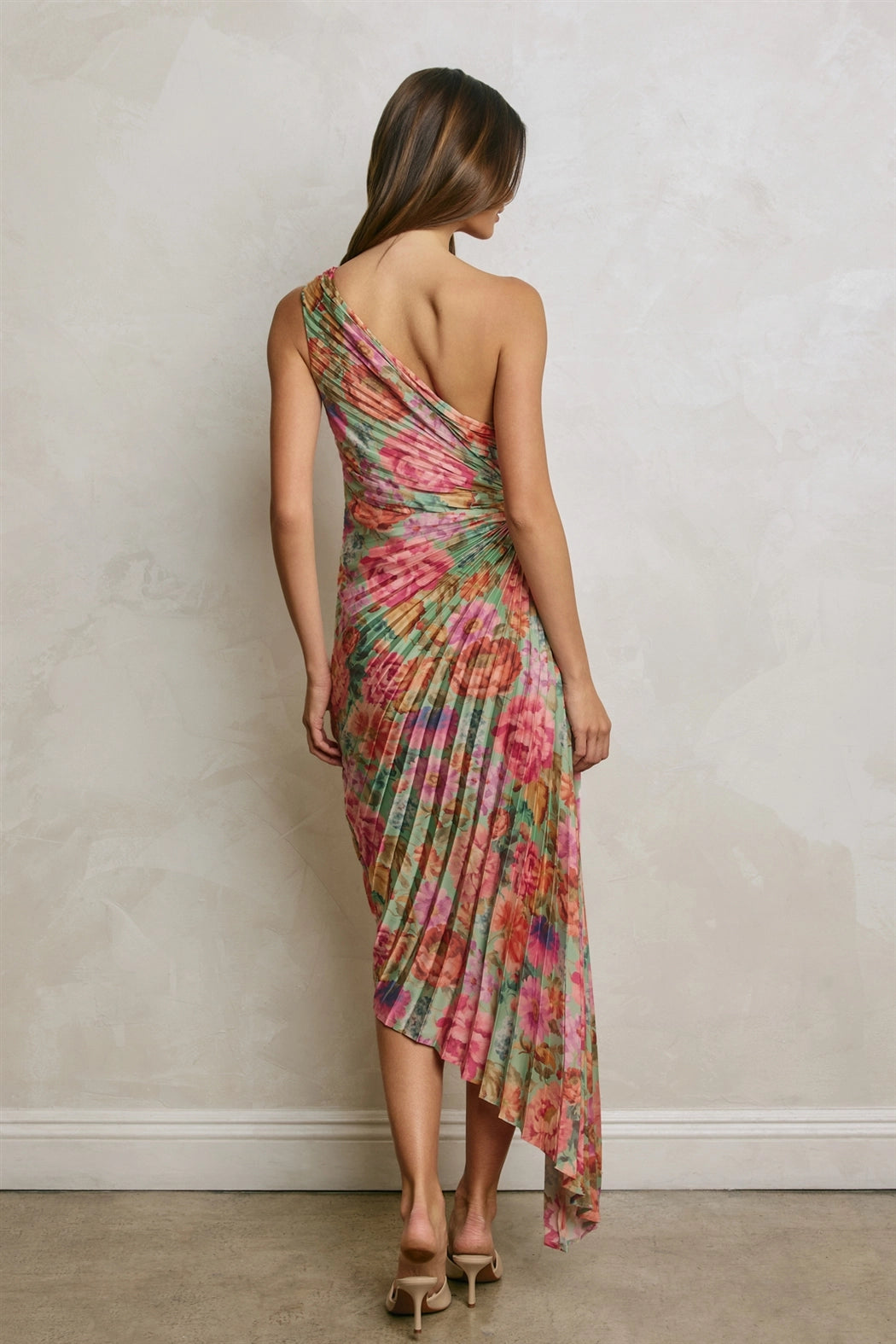 Romantic Garden One Shoulder Asymmetrical Maxi Dress