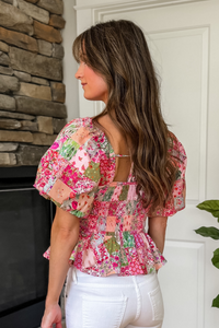 Summer Blooms Pink Floral Patchwork Top