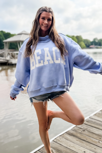 Beach/Lake Reversible Mock Neck Sweatshirt - Blue