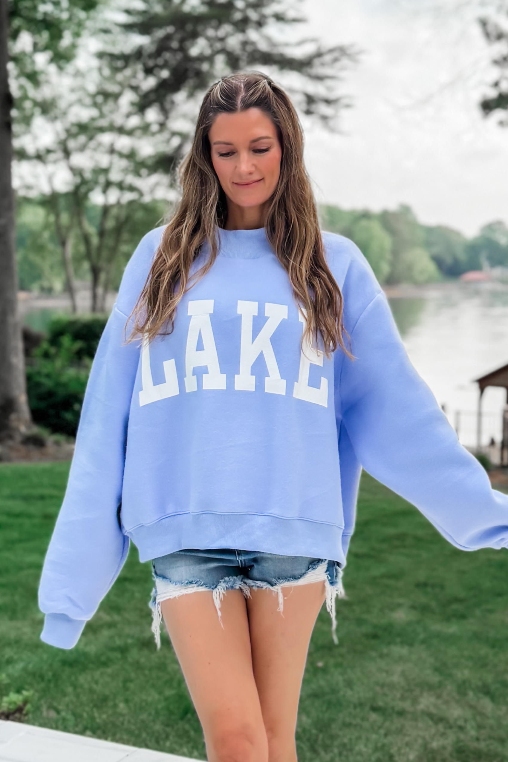 Beach/Lake Reversible Mock Neck Sweatshirt - Blue