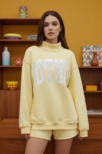 Mother Embroidered Mock Neck Sweatshirt - Yellow