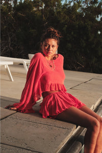Sunset Escape Lace Ruffle Mini Skort - Coral