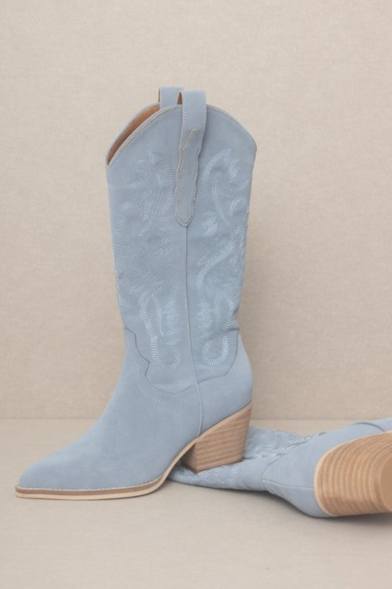 Lainey Western Embroidered Boot - Slate Blue