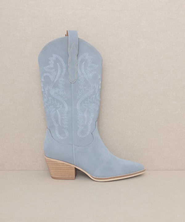 Lainey Western Embroidered Boot - Slate Blue - Restock!