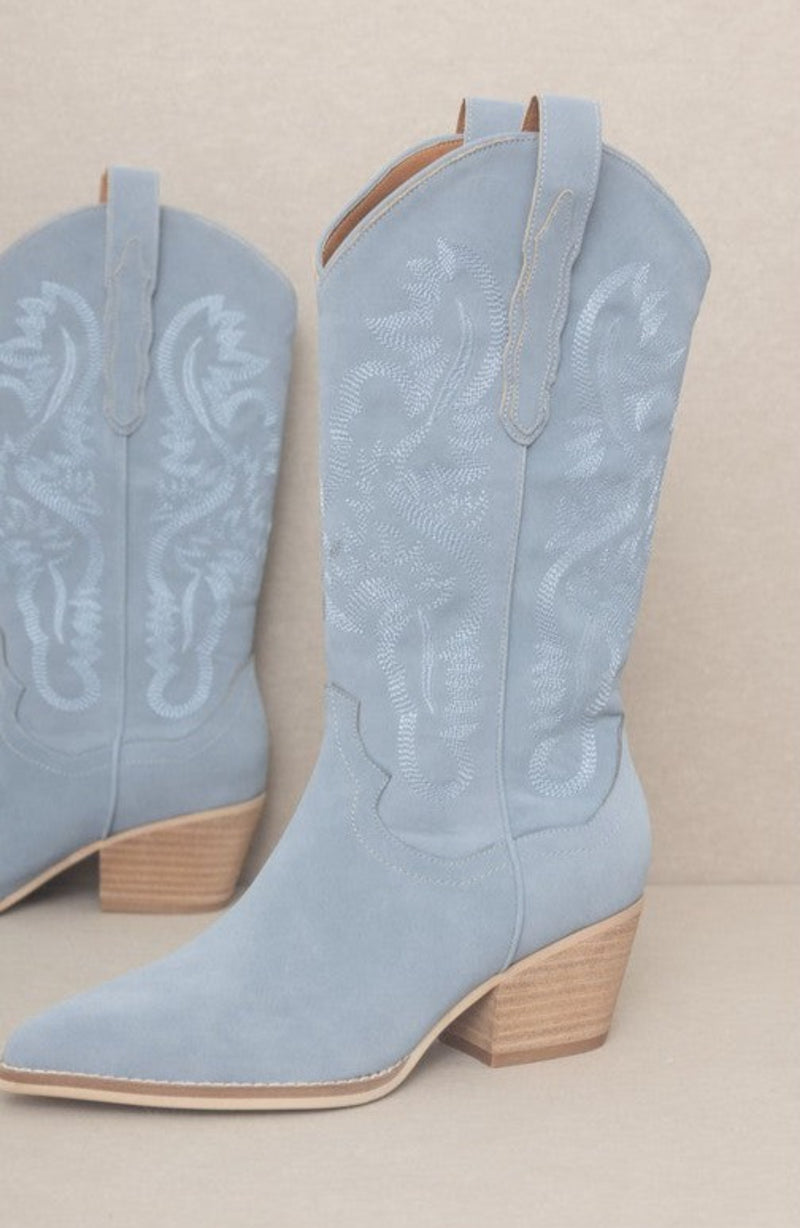 Lainey Western Embroidered Boot - Slate Blue
