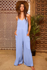 Vacay State Of Mind Blue Ribbed Wide Leg Jumpsuit