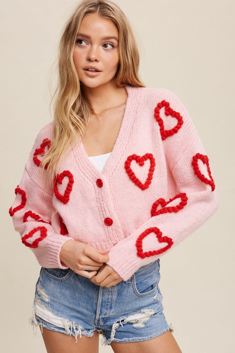Full Hearts Cardigan - Pink/Red