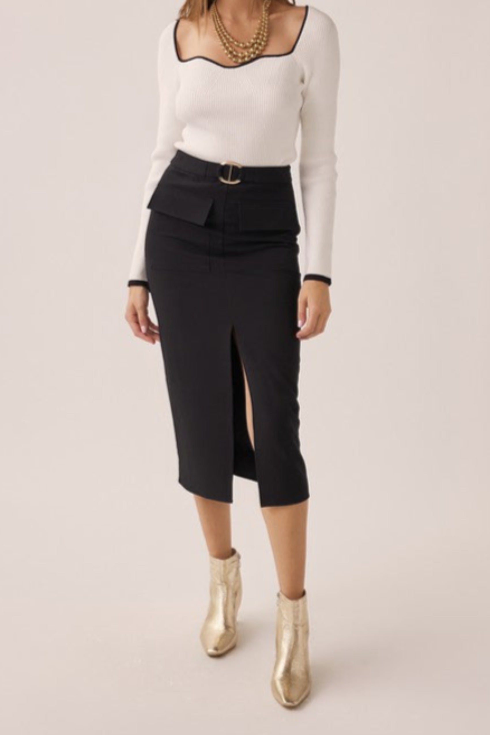 Next Level Belted Front Slit Midi Skirt - Black - FINAL SALE – Ivy Next Level Belted Front Slit Midi Skirt - Black - FINAL SALE – Ivy