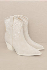 Cannes Pearl Studded Western Boot - Light Grey