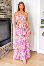 Amelia Multi Floral Halter Maxi Dress