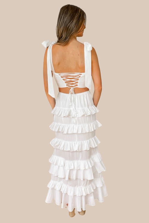 Mila Ruffle Two Piece Skirt Set - White
