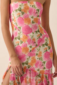 Sophia Floral Strapless Maxi Dress - Pink and White - restock!