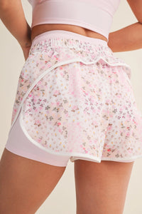 Blushing Blooms Floral Double Layered Shorts - Pink