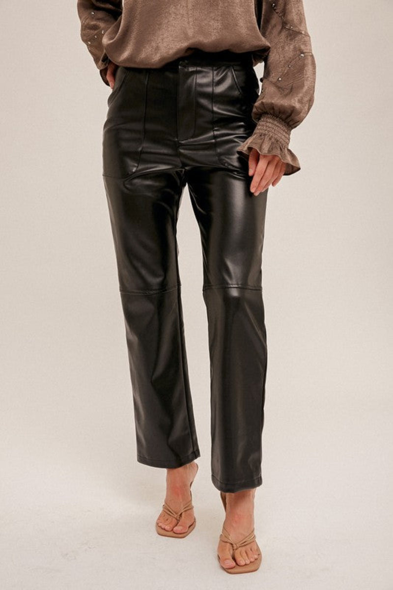 Black Faux Leather Straight Leg Belted Trousers – AX Paris