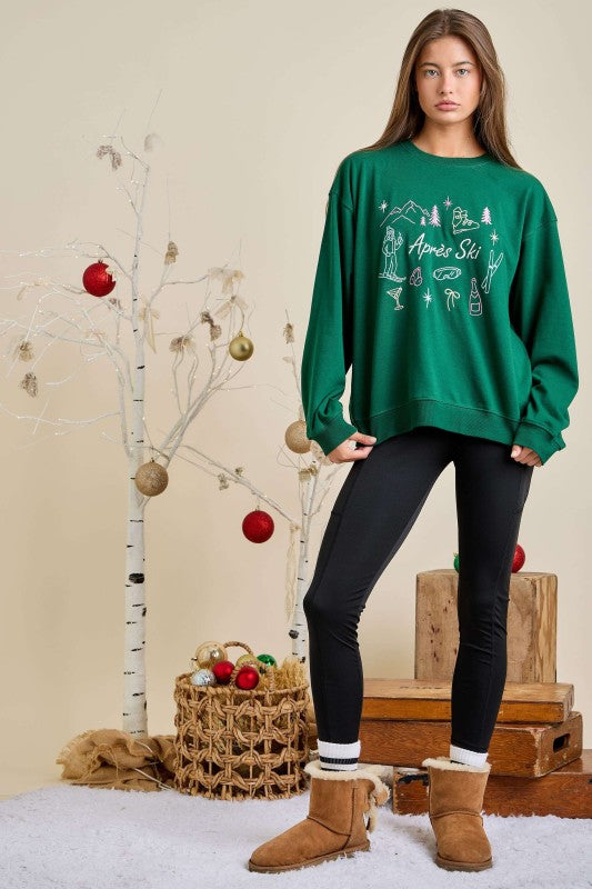 Après Ski Embroidered Sweatshirt - Green Multi