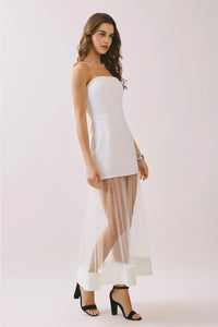 Emilia White Strapless Maxi Dress with Contrast Tulle Skirt