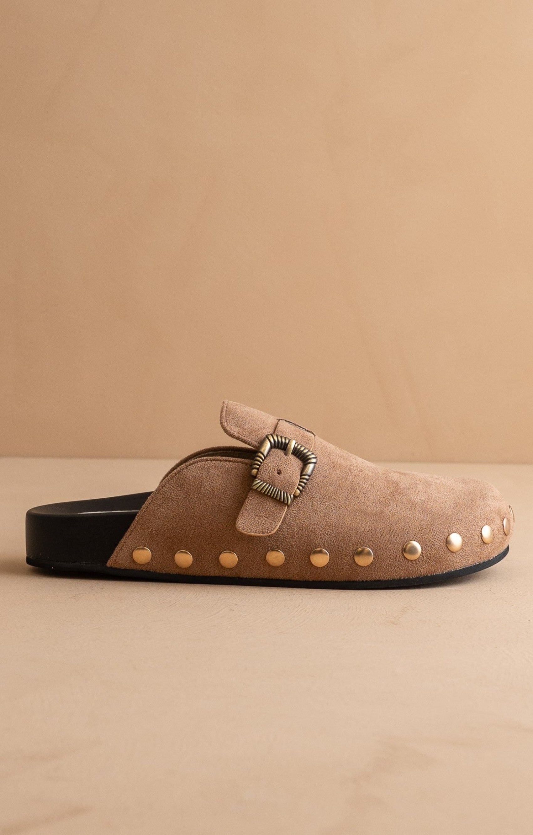 Ella Suede Studded Clogs - Latte