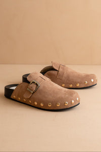 Ella Suede Studded Clogs - Latte