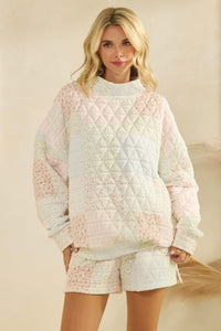 Cozy Quilted Pastel Mock Neck Sweatshirt