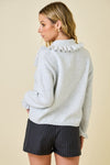 Ruffle Collar Cardigan Sweater - Heather Grey