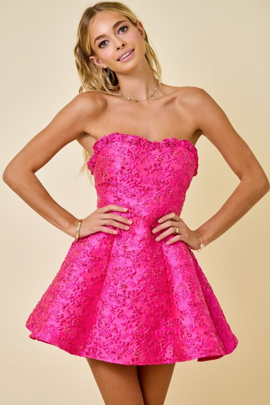 Sienna Floral Jacquard Strapless Mini Dress - Pink