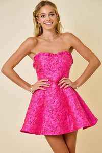 Sienna Floral Jacquard Strapless Mini Dress - Pink