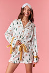 Christmas Tree and Bows Satin Pajama Set - Off White and Gold