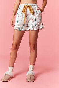 Christmas Tree and Bows Satin Pajama Set - Off White and Gold