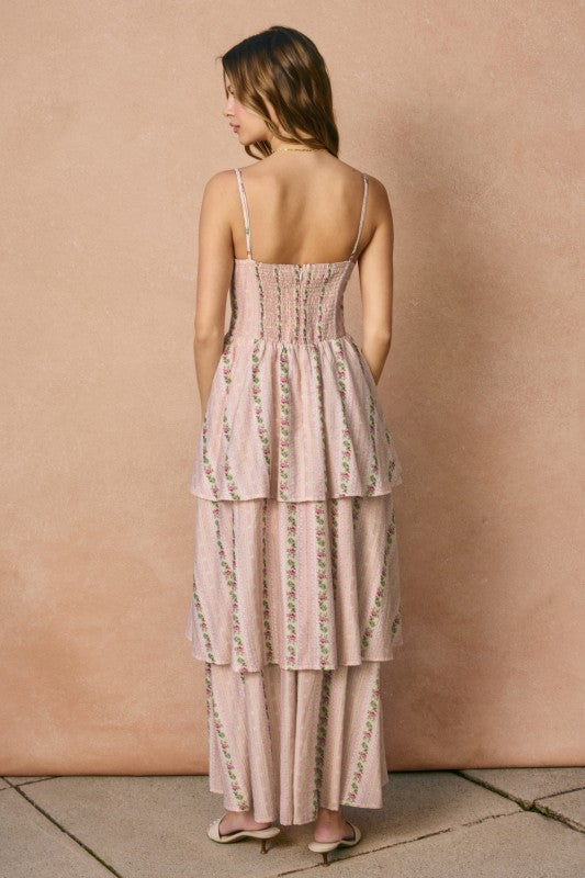 Garden Rose Corset Tiered Midi Dress