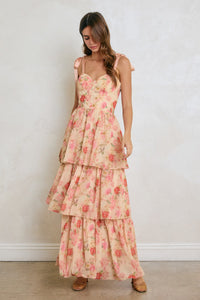 Emmelie Floral Tiered Maxi Dress -Blush Multi