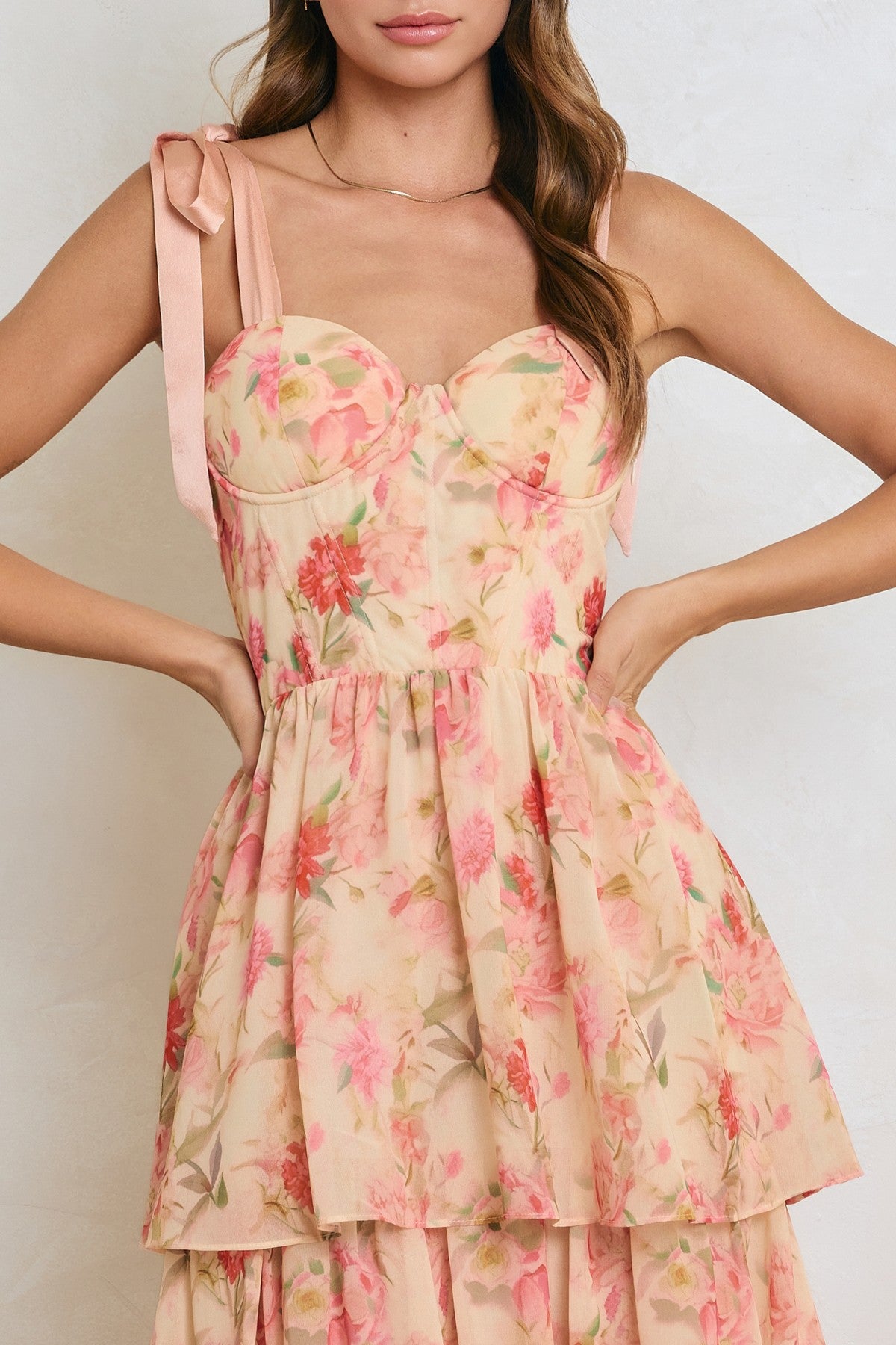 Emmelie Floral Tiered Maxi Dress -Blush Multi