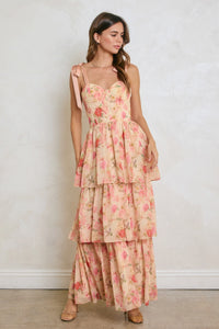 Emmelie Floral Tiered Maxi Dress -Blush Multi