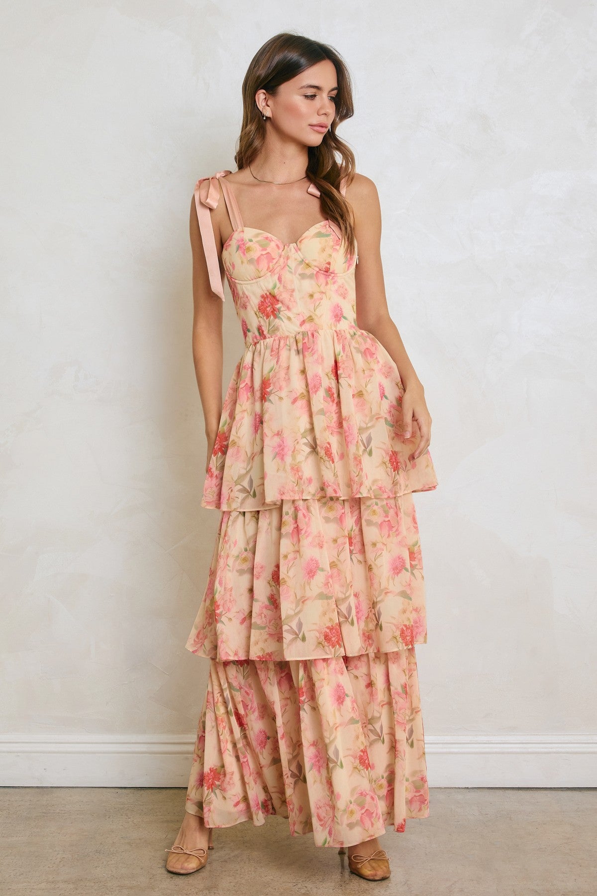 Emmelie Floral Tiered Maxi Dress -Blush Multi