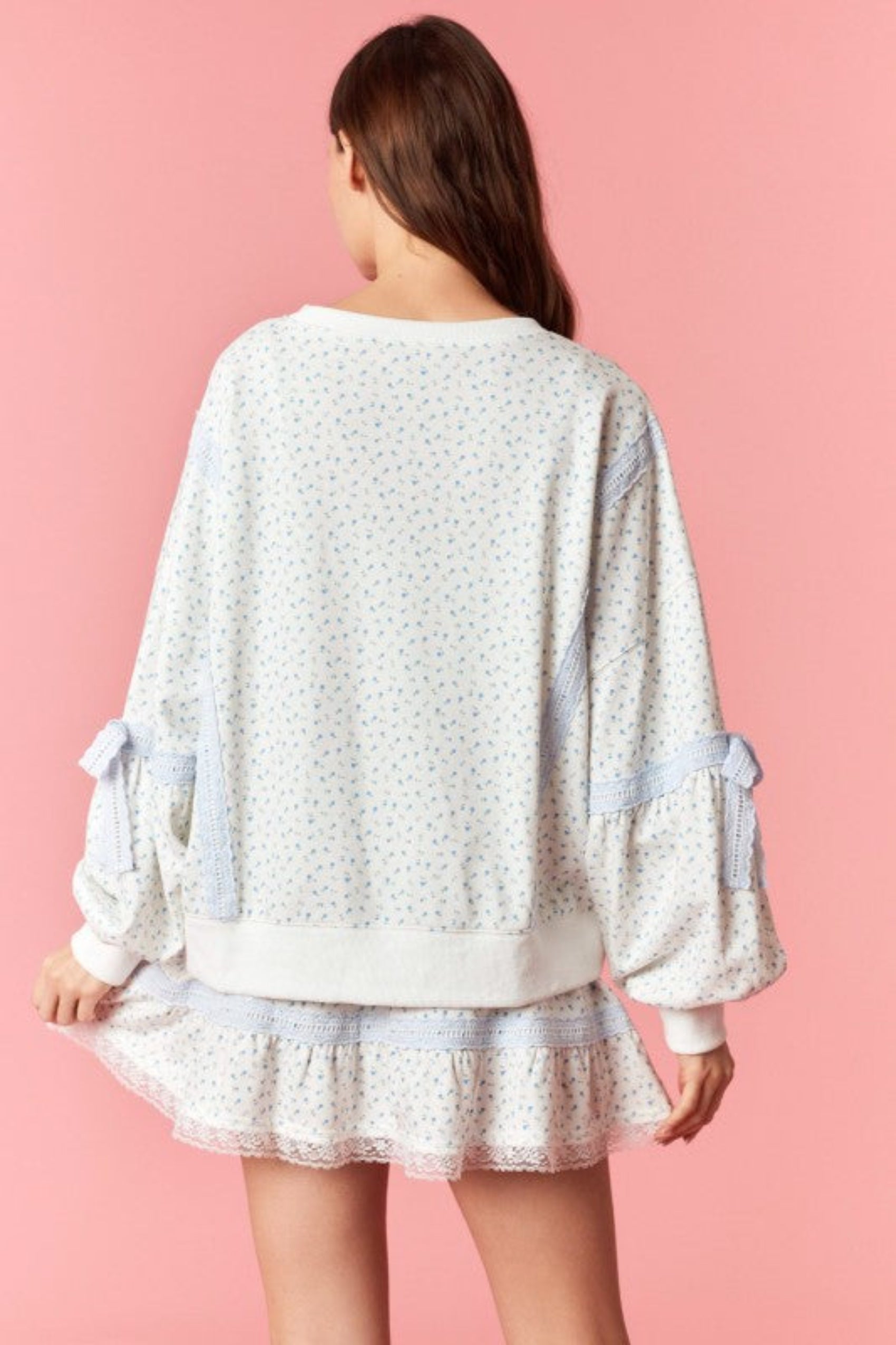Blue Floral and Lace Sweatshirt - SALE