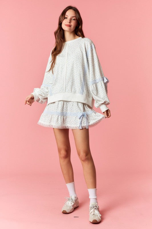 Blue Floral and Lace Sweatshirt - SALE
