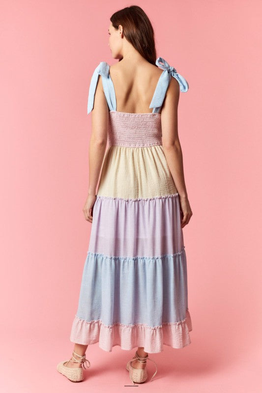 colorblock bow maxi dress Pastel Tiered Color:As in the picture (Ivory) Featuring beautifully layered pastel Lady Gaga's Meat Dress NPU-Dorie-201933