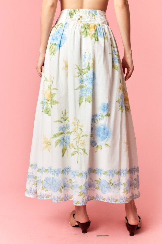 Summer Bliss Floral Two Piece Skirt Set - Blue and White