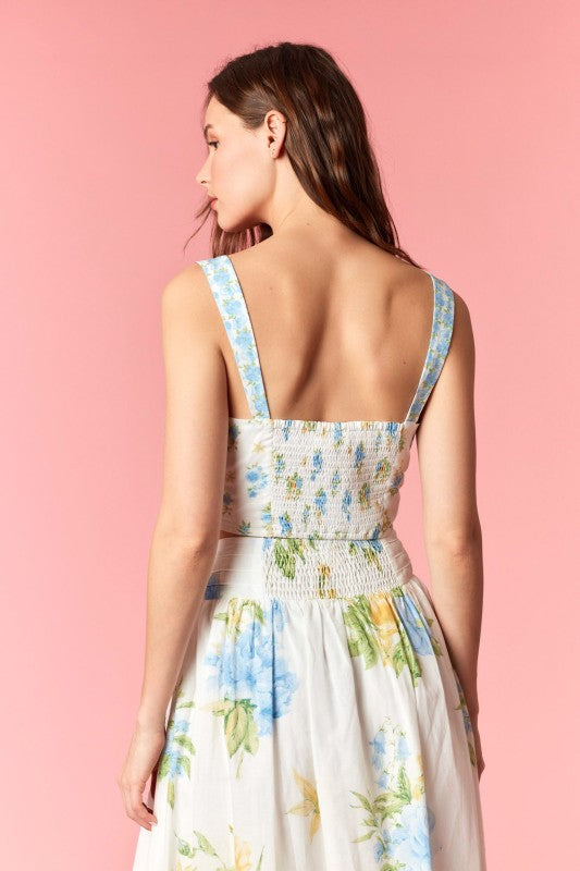 Summer Bliss Floral Two Piece Skirt Set - Blue and White