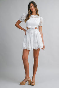 Isla Bow Eyelet Mini Dress - White