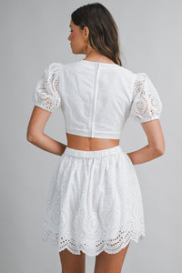 Isla Bow Eyelet Mini Dress - White