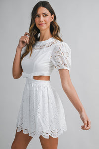 Isla Bow Eyelet Mini Dress - White