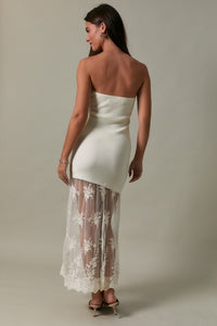 Modern Romance Strapless Knit Lace Midi Dress - Off White