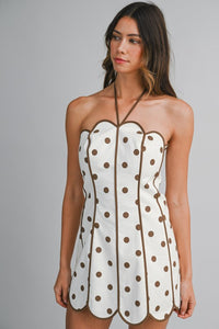 Darling Polka Dot Scallop Mini Dress - Brown and Cream