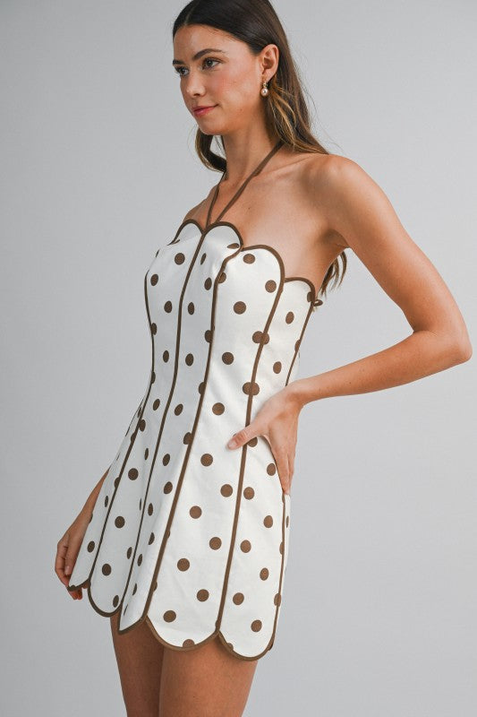 Darling Polka Dot Scallop Mini Dress